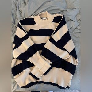 Arula Striped Cream and Navy Turtleneck Sweater